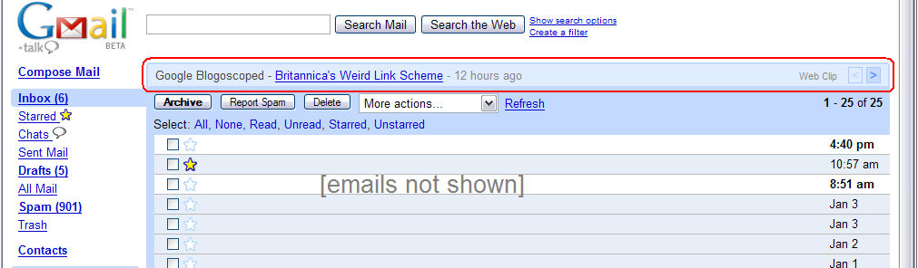 Gmail Web Clips screenshot