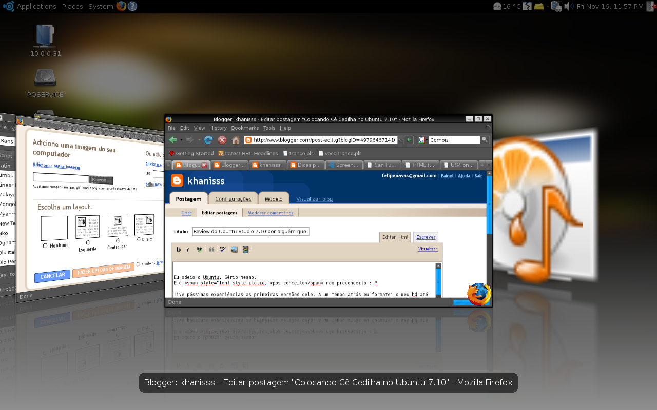 A cara do meu Ubuntu Studio com o Compiz Fusion