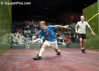 Nick Matthew and James Willstop compete in the final of the 2007 US Open in New York