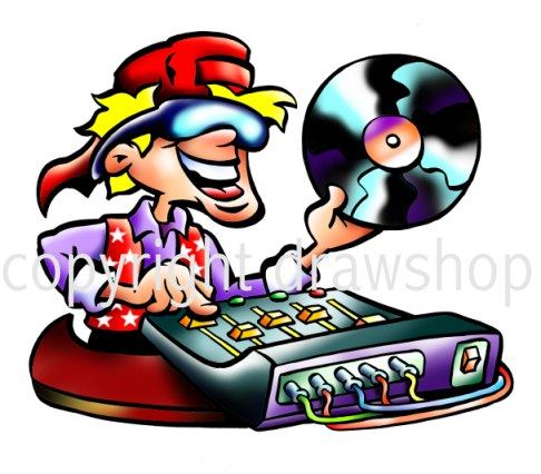 [custom+mascot+drawing+of+Dj+mixing+tracks+on+his+mixerpult-from+good+old+vinyl+records.jpg]