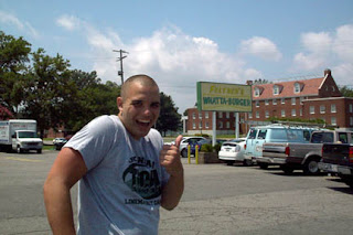Dylan Polk in front of Feltner's Whatta-Burger