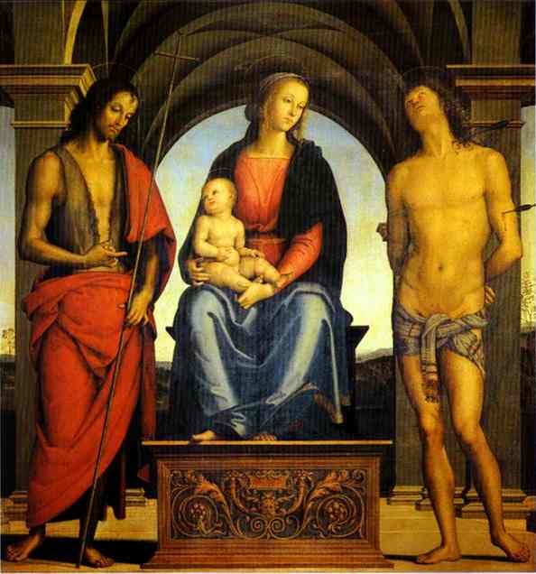 [Pietro+Perugino+-+Madonna+and+Child+Enthroned+with+St.+John+the+Baptist+and+St.+Sebastian.JPG]
