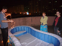 The pool, and Jason, Abby and Dawn