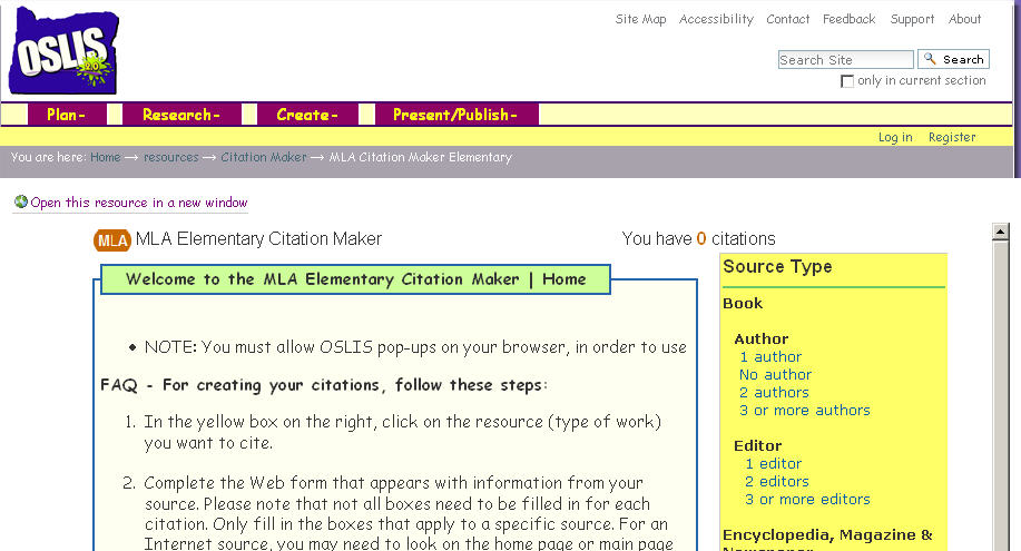 OSLIS Citation Maker Screenshot