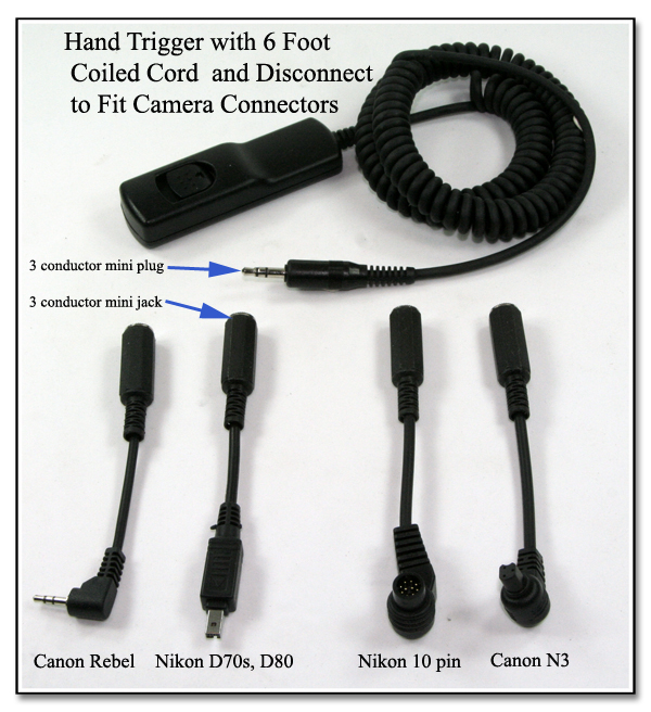 CP1093: Hand Trigger with 6 foot Coiled Cord and Disconnect to Fit Camera Connectors
