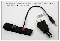 LT1012: Lens Mounted Trigger Cable - Single Switch w/ Short Straight Cable and Mini-Jack to HH (male) Adapter