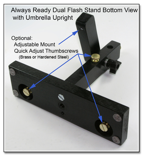 DF1039: Always Ready Dual Flash, PW and  Umbrella Stand - Shown with Optional Adjustable Mount and Quick Adjust Thumbscrews