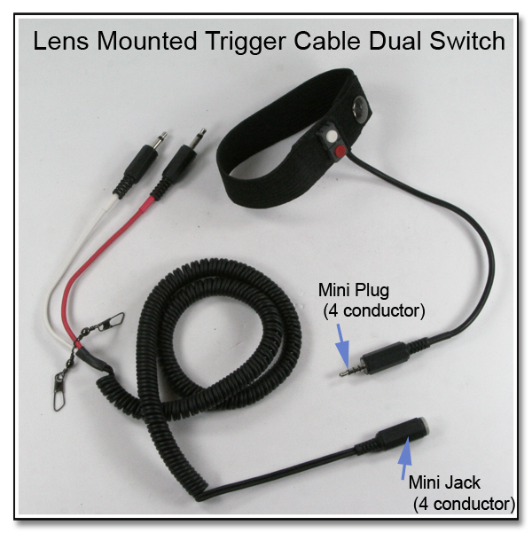 LT1009: Lens Mounted Trigger, Dual Switch, Coiled Cable, 4 conductor Mini Plug