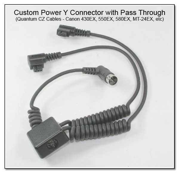 CP1092: Custom Power Y Connector with Power Pass Through Using Quantum CZ Cables for Canon 430EX, 550EX, 580EX, MT-24EX, etc