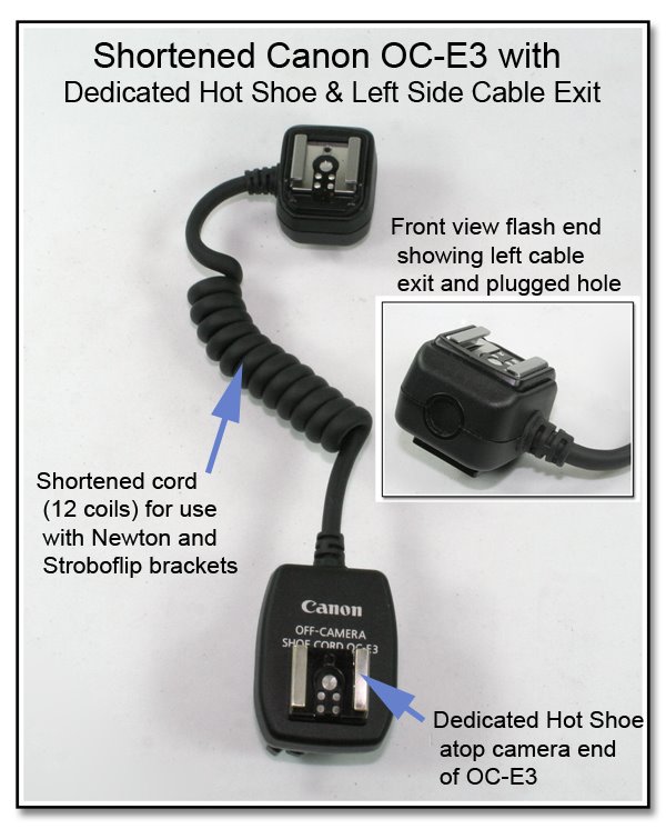 OC1018: Shortened Canon OC-E3 with Dedicated Hot Shoe & Left Side Cable Exit