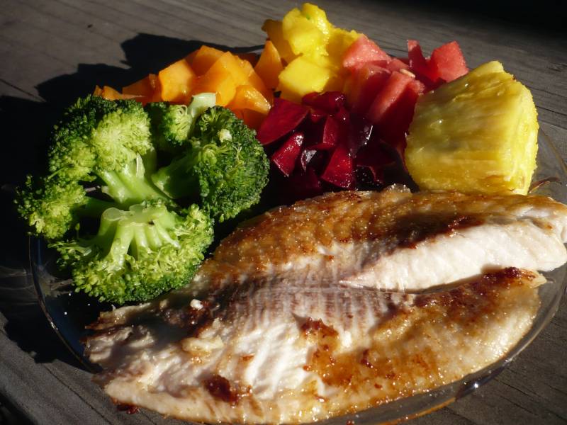 Tilapia with mango salsa.  Click to enlarge
