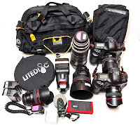 a group of camera equipment