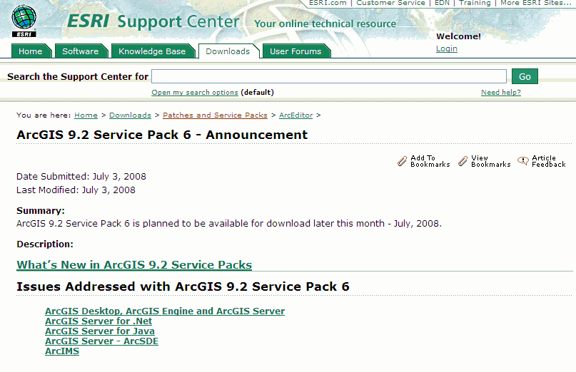 ArcGIS 9.2 Service Pack 6 Announcement