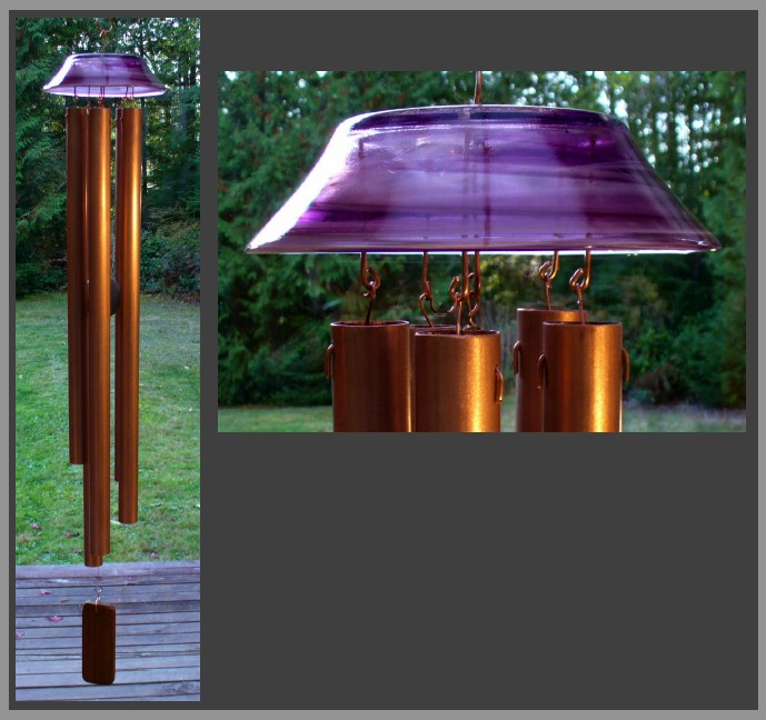 beautiful glass and copper wind chime, large, Tim Kline