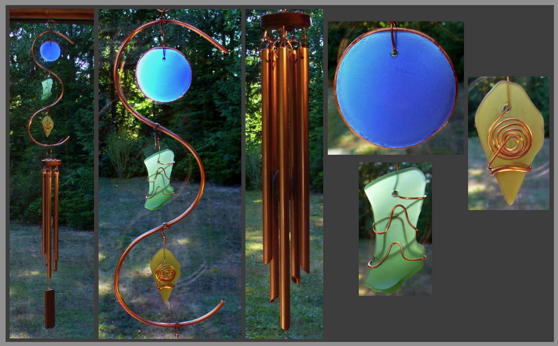 windchie, flowing copper, sea glass inspired