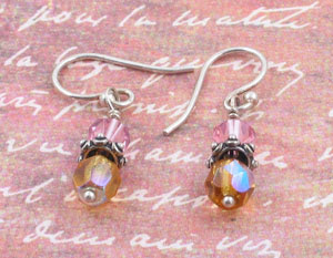 pink and amber crystal sterling earrings