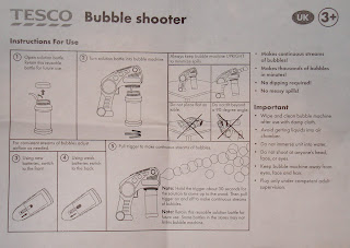 Instructions for dud Tesco bubble blower