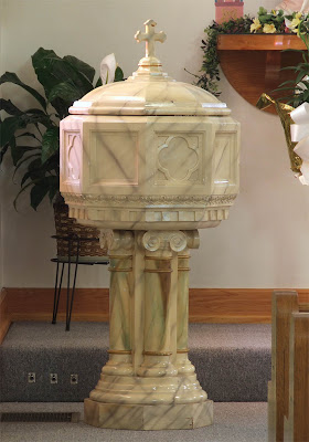 Saint Theodore Roman Catholic Church, in Flint Hill, Missouri, USA - Baptismal font