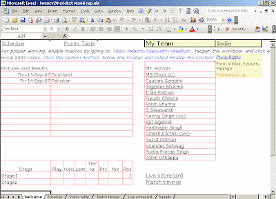 Twenty20 cricket world cup 2007 excel spreadsheet. Click on the image to see more screenshots