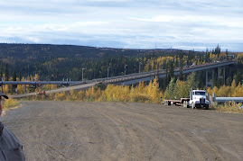 Yukon River bridge and pipeline on haul road