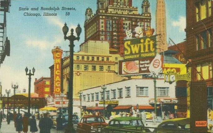 [POSTCARD+-+CHICAGO+-+STATE+STREET+AND+RANDOLPH+-+PEOPLE,+CARS,+SIGNS+-+NICE+-+1940s.jpg]