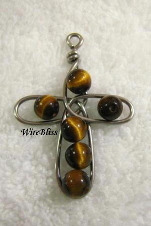 wire cross with tiger eyes
