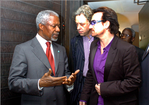 Bono, Bob Geldof, and Kofi Annan