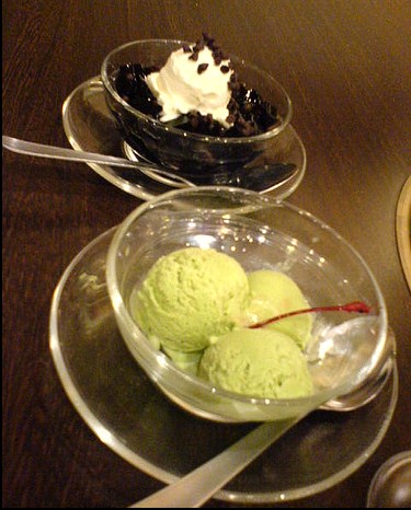 Japanese wasabi ice cream with coffee jelly
