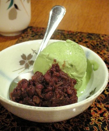 Japanese Matcha ice cream with azuki bean