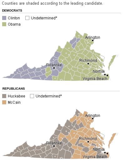 VA counties/primary results/NYTimes