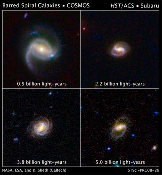 Cuatro galaxias barradas del estudio COSMOS