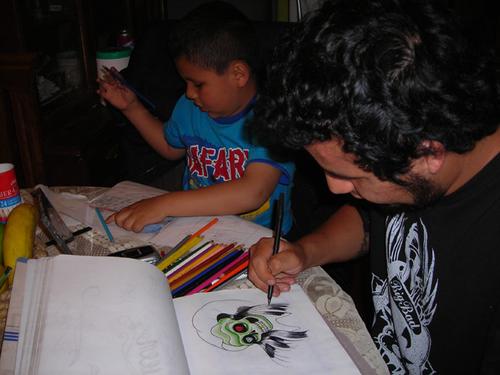 Rodrigo y yo dibujando juntos
