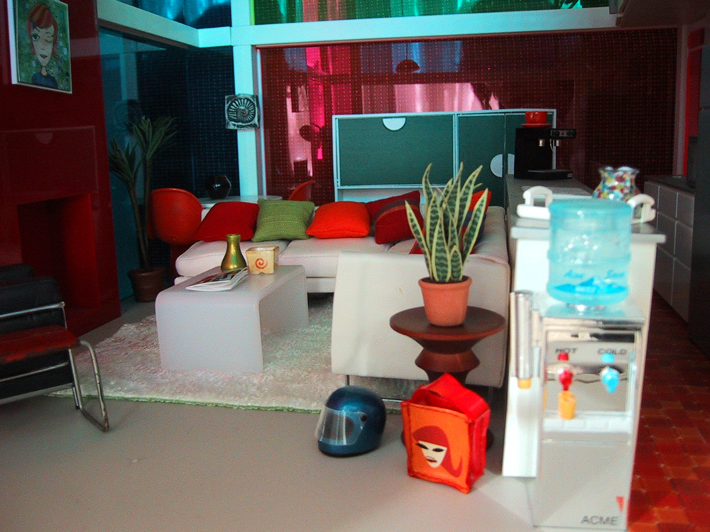 Interior of a modern miniature Kaleidoscope House living room.