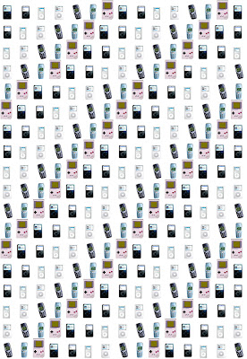 Sheet of images of Gameboys, iPods and mobile phones.