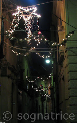 Christmas lights on Corso Umberto I, Badolato, Calabria, Italy