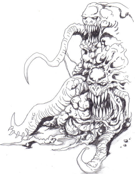 A Monster Thing Pen And Pencil Sketch