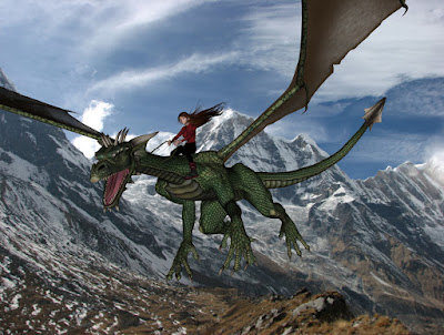 Aiko riding on fiercesome dragon