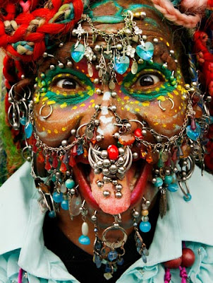 The person on this photograph is Elaine Davidson, the "Most Pierced Woman" 