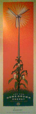 Illustrated Windustry poster showing a wind turbine growing out of a corn plant
