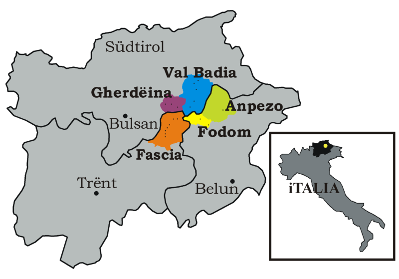Map Showing Where the Ladin Language is Spoken
