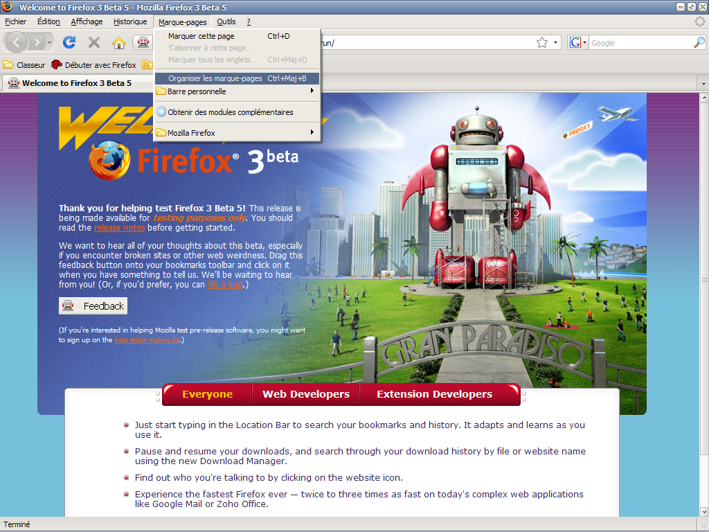 Firefox 3 beta 5 - Marque-pages 1
