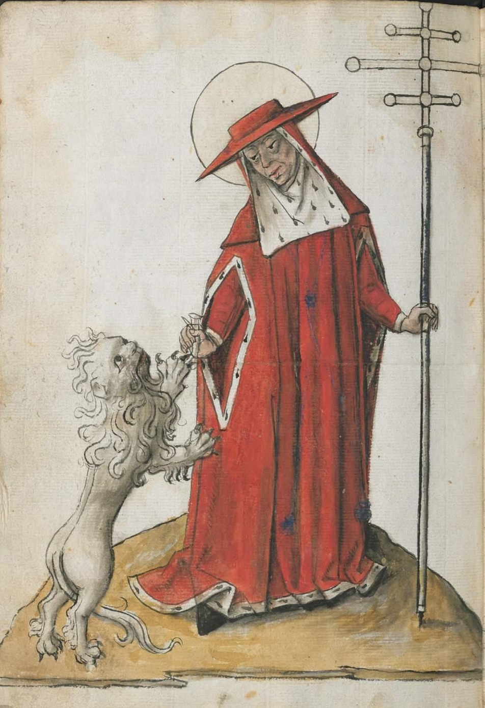 medieval Dutch bible - priest with lion