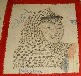 ritratto di Yasser Arafat su una parete del vecchio campo di detenzione di Samos