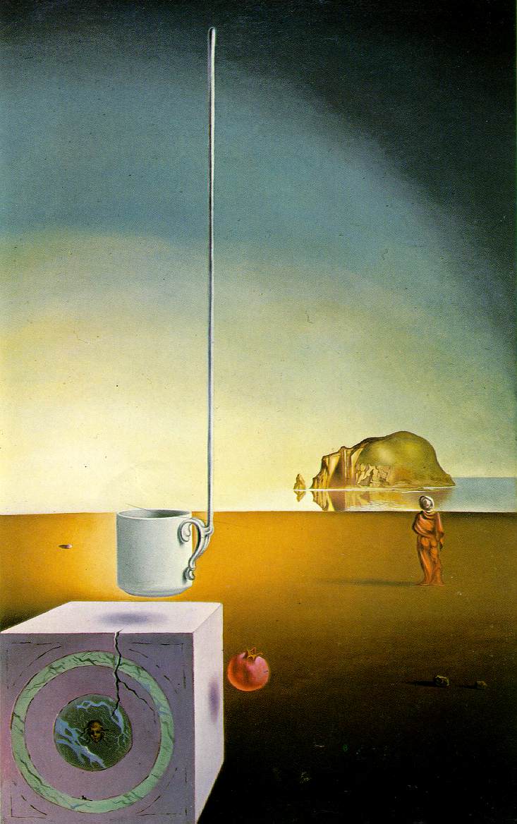 [dali, salvador ~ half a giant cup suspended with an inexplicable appendage five meters long, 1944-1945, oil o.jpg]