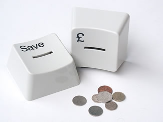 computer key-shaped money boxes - save key and pound sign key