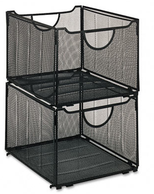 2 black mesh filing crates, stacked