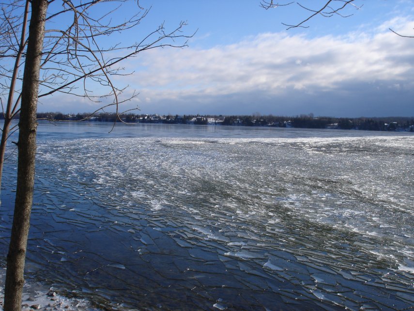 Partly-frozen Lake Consecon looking east