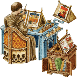 monje elaborando manuscritos iluminados