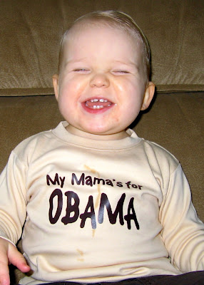 Wilson wearing My Mama is for Obama shirt