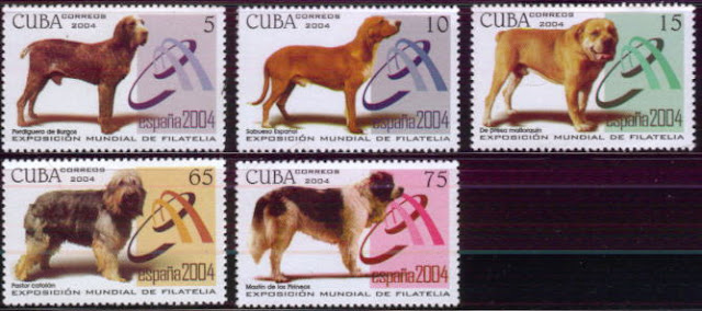 2004年キューバ共和国 スパニッシュ・ポインター カ・デ・ボウ サブエソ・エスパニュール オールド・イングリッシュ・シープドッグ ピレニアン・マスティフの切手
